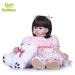 Новый дизайн 23 ''реалистичные Bebes Reborn кукла Menina виниловая силиконовая reborn Baby куклы игрушки с длинными волосами парик медведь плюшевый