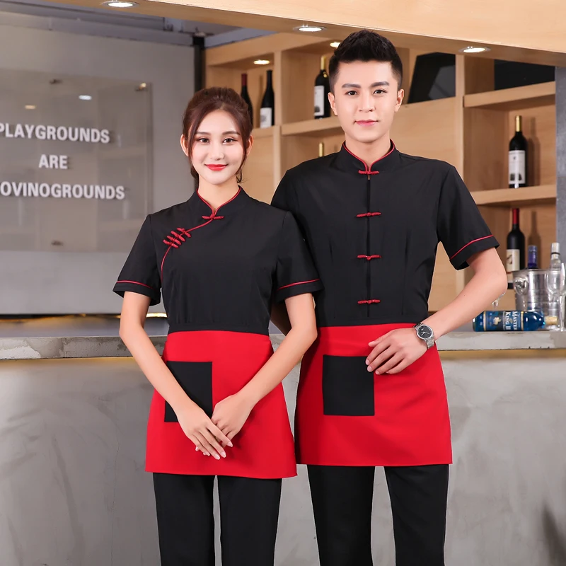 

2018 Free Shipping Work Clothing Retro Hotel Waiter Uniform Chinese Traditional Restaurant Workwear Cheap Tea House Uniforms