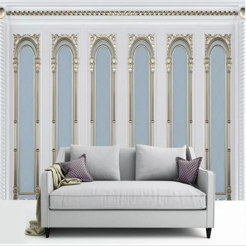 

Wallpaper mural white European gold carved Nordic wall