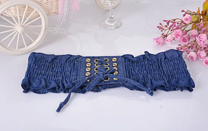 Популярный женский популярный винтажный Панк Джинсовый пояс с заклепками бант эластичный бандаж широкий Тренч широкий матерчатый пояс со шнуровкой для женщин