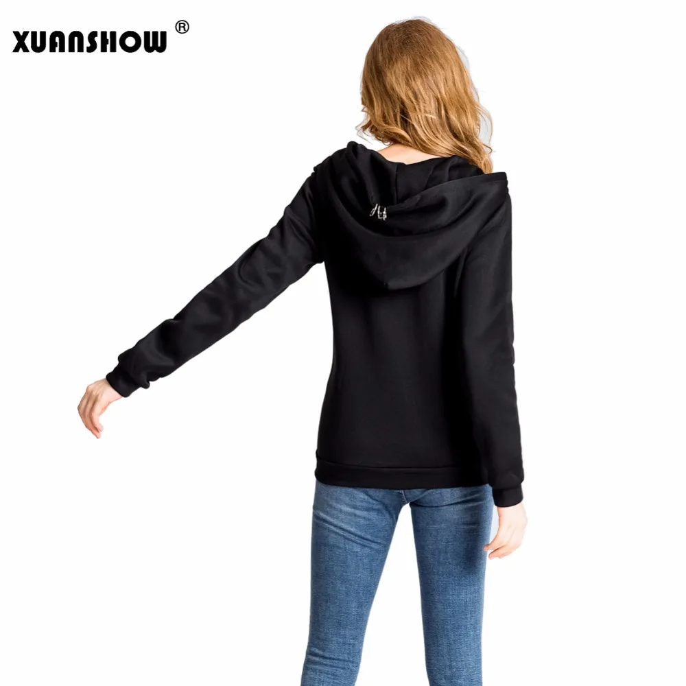  XUANSHOW 2019 Women Hoodies Gothic Punk Iron Ring Sweatshirts Autumn Winter Long Sleeve Zip-up Blac