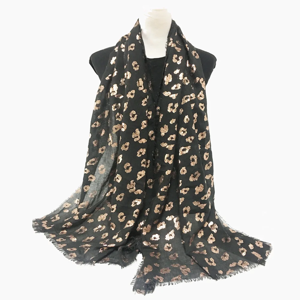 

2017 New Fashion Long Shawl Scarfs Cotton Polyester Leopard Bronzing Lady Warm Scarf for Women To Be Scattered Black/blue/orange