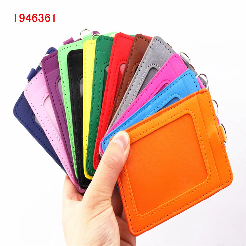 610 PU Leather Double Card Sleeve ID Badge Case Clear Bank Credit Card Badge Holder Accessories badge holder anime badge case