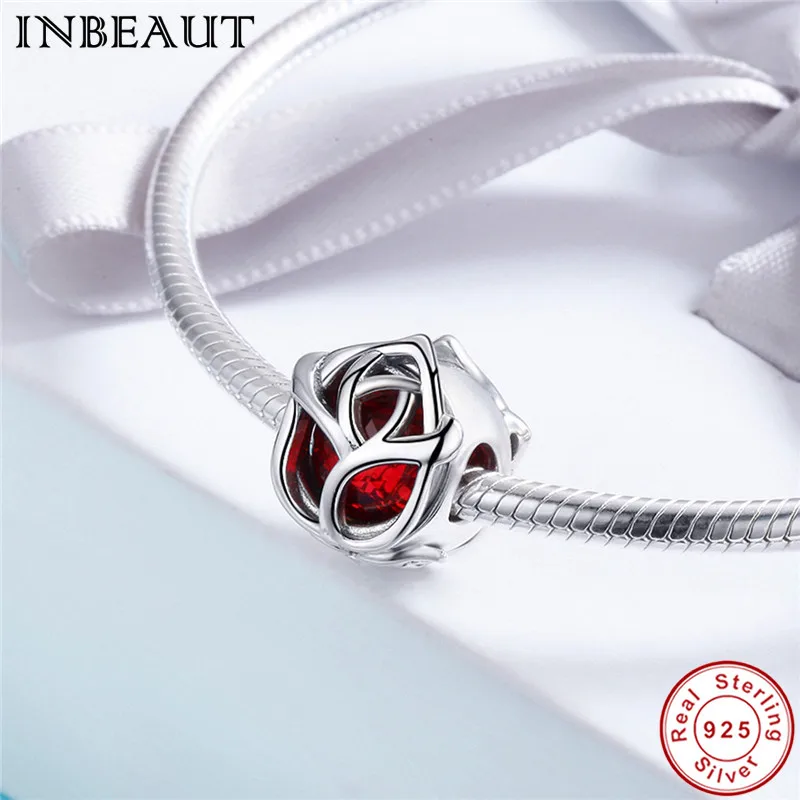 INBEAUT 100% Настоящее серебро 925 пробы романтические красные циркониевые садовые