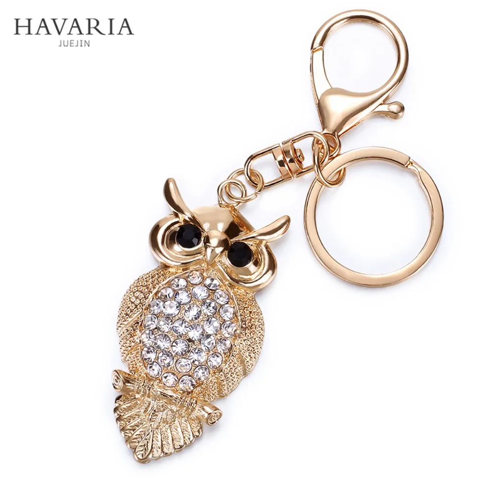 Brand HAVARIA fashion rhinestone owl Ms girl women keychain bag pendant quality chic Car key chain ring holder Jewelry bbk-002