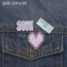 Joyería qihe imagen de píxel esmalte Pins Pixel juegos solapa Pins juego sobre broches Vintage Retro juego insignias corazón Pins Up