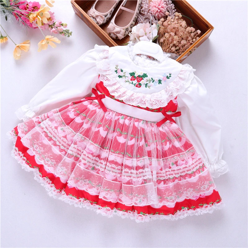 toddler baby girls vintage dress princess long sleeve lace strawberry spanish clothing boutiques kids dresses cute