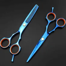 Профессиональные 5,5 дюймов Япония 440c синие филировочные ножницы резка Парикмахерские ножницы для стрижки волос набор парикмахерских ножниц