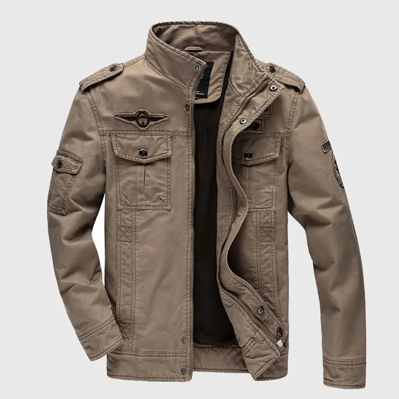 Мужская куртка в стиле милитари, куртка пилота ВВС, тактическая Куртка карго, мужская хлопковая куртка-бомбер, пальто с несколькими карманами - Цвет: Хаки