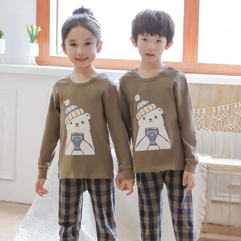 

Children Pajamas Sleepwear Sets Boys Girls Animal Pyjamas Long-sleeved Pijamas Infantil Cotton Nightwear Home Clothing Suits