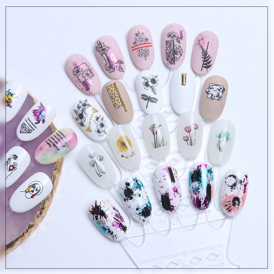  36 Type Floral Nail Water Decals DIY Colorful Geometry Hollow Wraps Flower Nail Art Decorations Nail Sticker Set LEBN1213-1248 (11)