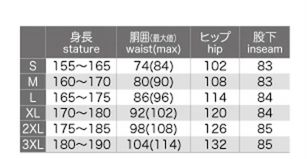 Pant size chart 