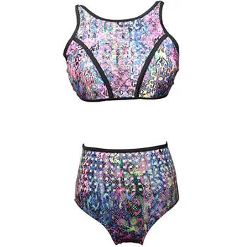 

Sexy High Waist Two-Piece Swimsuit Bikinis Women Backless Padded Swimwear Hollow Out Printed Split Bikini Set Bathing Suits