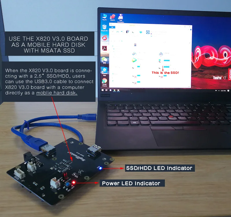 Raspberry Pi 2," SATA HDD/SSD Плата расширения хранения, X820 V3.0 USB 3,0 мобильный жесткий диск модуль для Raspberry Pi 3 Модель B+/3B