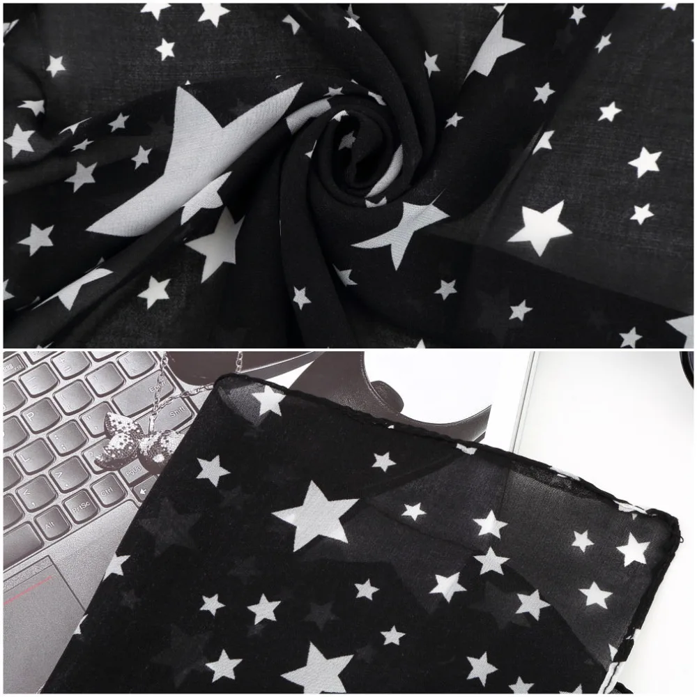 Женский черно-белый шифоновый шарф со звездами большой платок мягкие удобные модные шарфы для всех сезонов