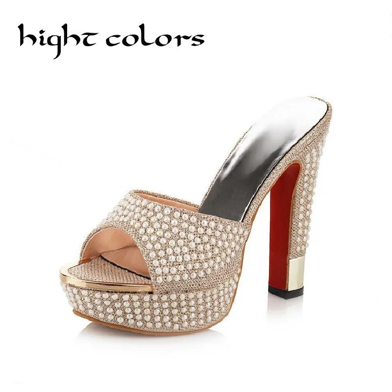 Fashion String Beaded Platform Gold White High Heels Women Sandals Sexy