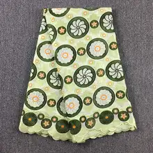 

High Quality African Swiss Cotton Voile Lace, Lemon Green + Orange, 5yards/Lot 070, 100% African Cotton Embroidery Fabric