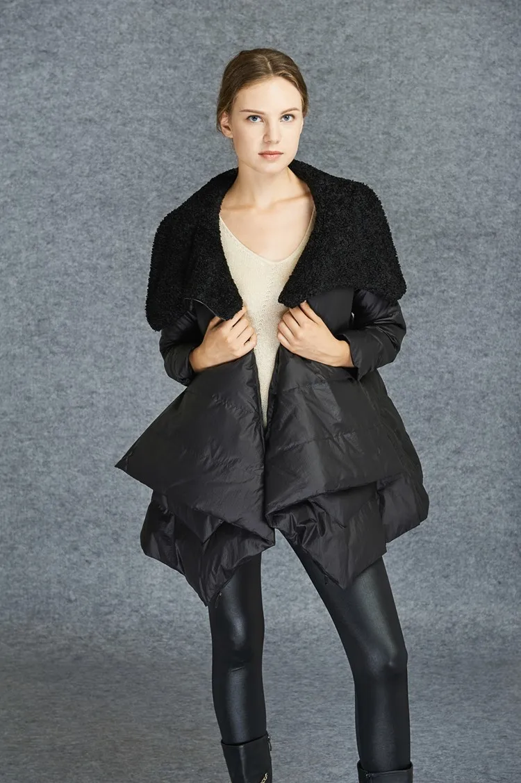 YMOJNV дизайнерский плащ стильные модные женские куртки зимние пуховики женские пальто белый черный большой воротник пэчворк