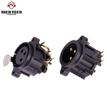

1set 3Pin XLR connector Panel Mounted Type Male Plug+Female Socket Right Angle Gold Plated for stage audio device