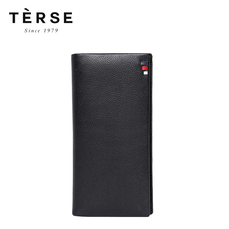 TERSE New Style Men`s Long Wallet Black Color Genuine Leather Large Capacity With More Card Pockets Fashion Men`s Purse DT0726-5