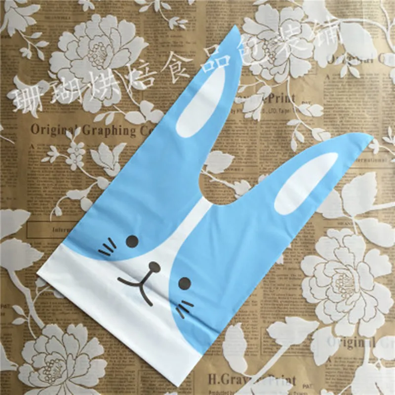 

50pcsBlue Rabbit ear cookie bags plastic candy Biscuit Packaging Bag Wedding Candy Gift Bags party decorations