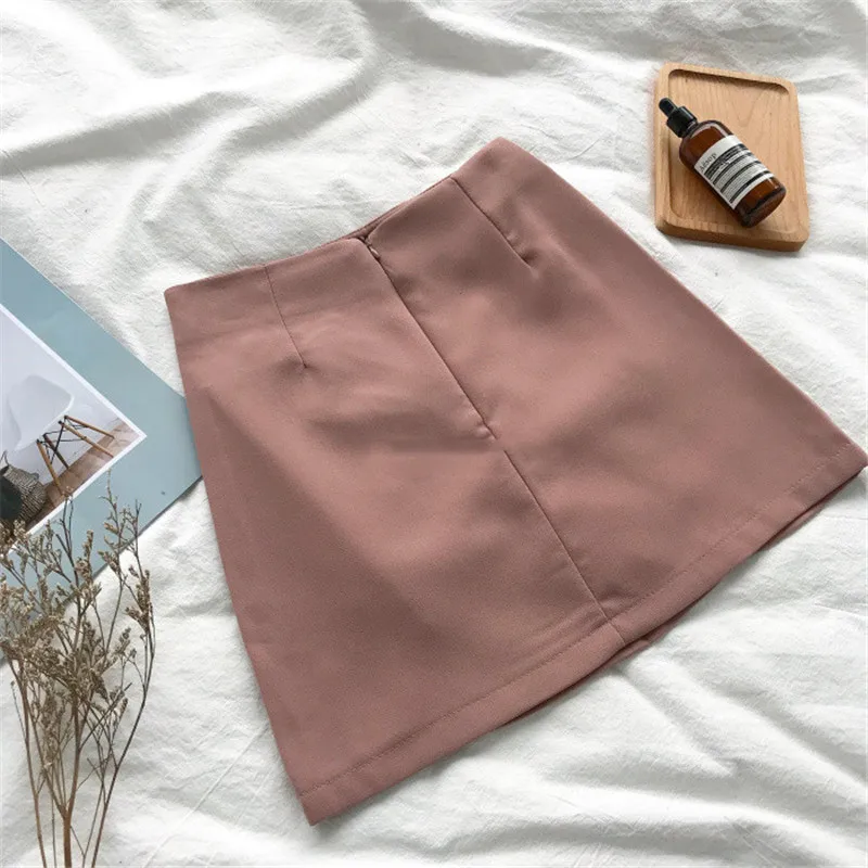 Корейская женская посылка, Женская Повседневная облегающая мини-юбка трапециевидной формы, Женская Однотонная юбка выше колена с высокой талией
