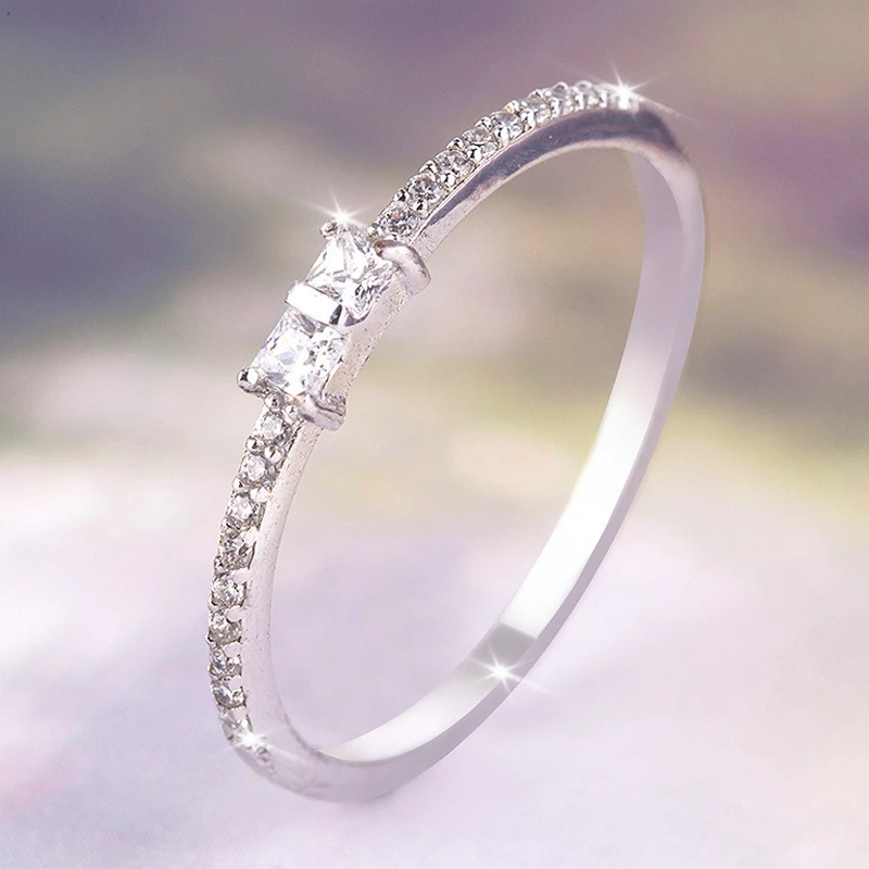 

Ladies silver honorable single row inlaid with crystal birthday ring, charming ornament suitable for shopping party tea party