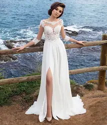 Пляжное платье Vestido De Noiva 2019 мусульманское свадебное платье трапециевидной формы с рукавами 3/4 шифоновое кружевное винтажное свадебное