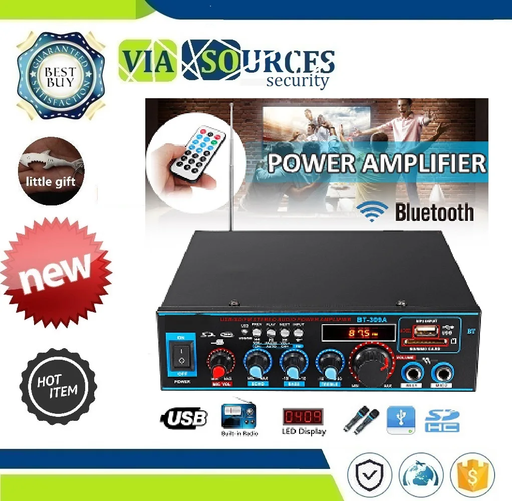 

12/220V Home Theater Amplifiers Audio with Remote Control Support FM USB SD Card Bluetooth HIFI 2CH 800W Audio Power Amplifier