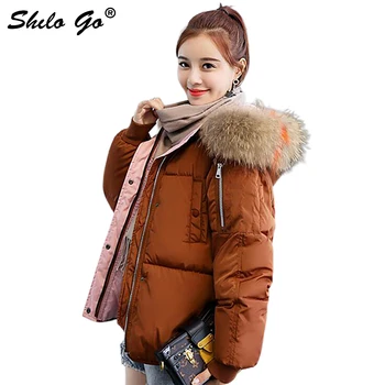 

Streetwear Fur collar Hooded women Jacket parkas Winter Fashion cotton warm bomber coat Casual bakery thicken outwear female