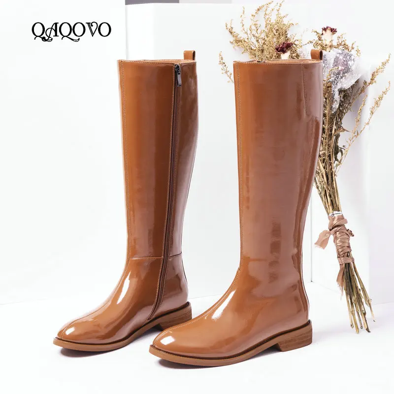 

Fashion Knee High Boots Women Shoes Microfiber Leather Flat Boots Autumn Winter Zipper Boots Ladies Shoes Black Orange