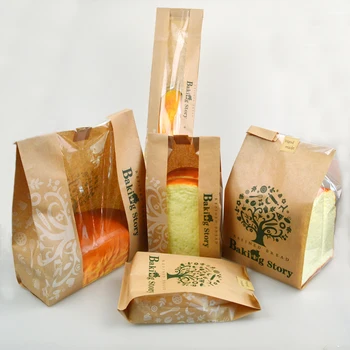 

50pcs Free shipping Kraft paper Baking packaging Dessert biscuit bags Bread toast paper bag Takeaway gift bag Send sealing paste