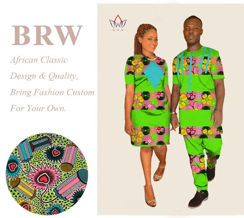 Новая мода Desigen одежда для пар Дашики Для мужчин набор плюс Размеры женское платье О-образным вырезом короткий рукав Африканский принт
