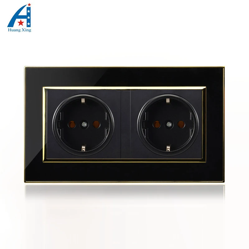 

147*90mm 16A Germany Standard 6 pin Double Universal Wall socket with ON/OFF switch, electrical outlet Acrylic panel