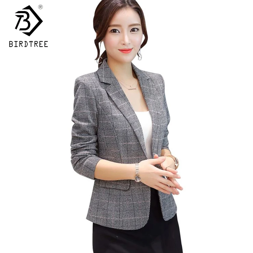 

Plus 2XL 2018 New Arrival Autumn Winter Women Plaid Blazers Elegance Fashion Notched Pockets Full Sleeve Slim Tops Hot C80317L