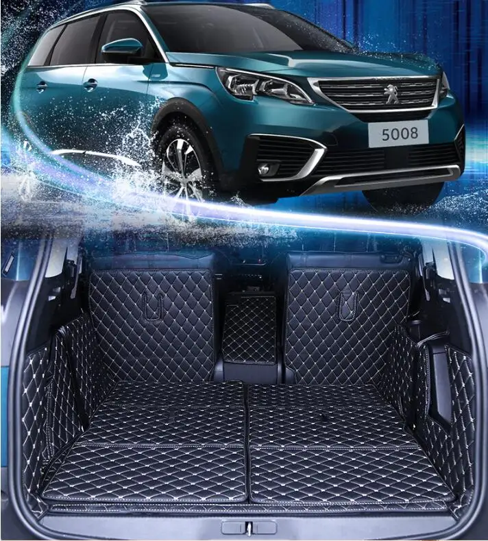 

JIOYNG 3D Full Rear Trunk Tray Liner Cargo Mat Floor Protector Foot Pad Mats for 17 18 Peugeot 5008 2017 2018 7Seats BY EMS