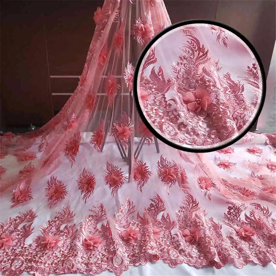 

Factory Price High Quality 3D Applique lace 2018African French net beaed Lace Fabric For Christmas Weddings Dress NX1889 Purple