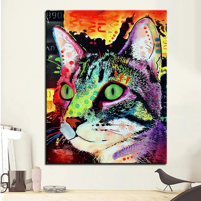 

Large size Print Oil Painting Wall painting curiosity cat Home Decorative Wall Art Picture For Living Room paintng No Frame