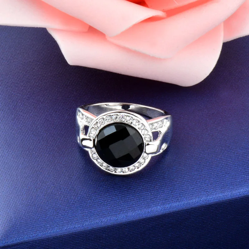 SINLEERY, винтажные круглые черные акриловые кольца для женщин, серебряного цвета, для свадьбы, вечеринки, помолвки, ювелирные изделия, размеры 6, 7, 8, 9, Jz539, SSD