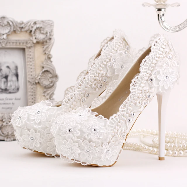 2016 White Bud Silk Chiffon Bride Shoes High Heels Dress