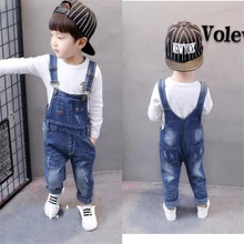 2 Цвет модные Демисезонный для маленьких мальчиков девочек Рваные джинсы Хлопок Мягкие штаны Детский джинсовый комбинезон длинные брюки для От 1 до 6 лет детей