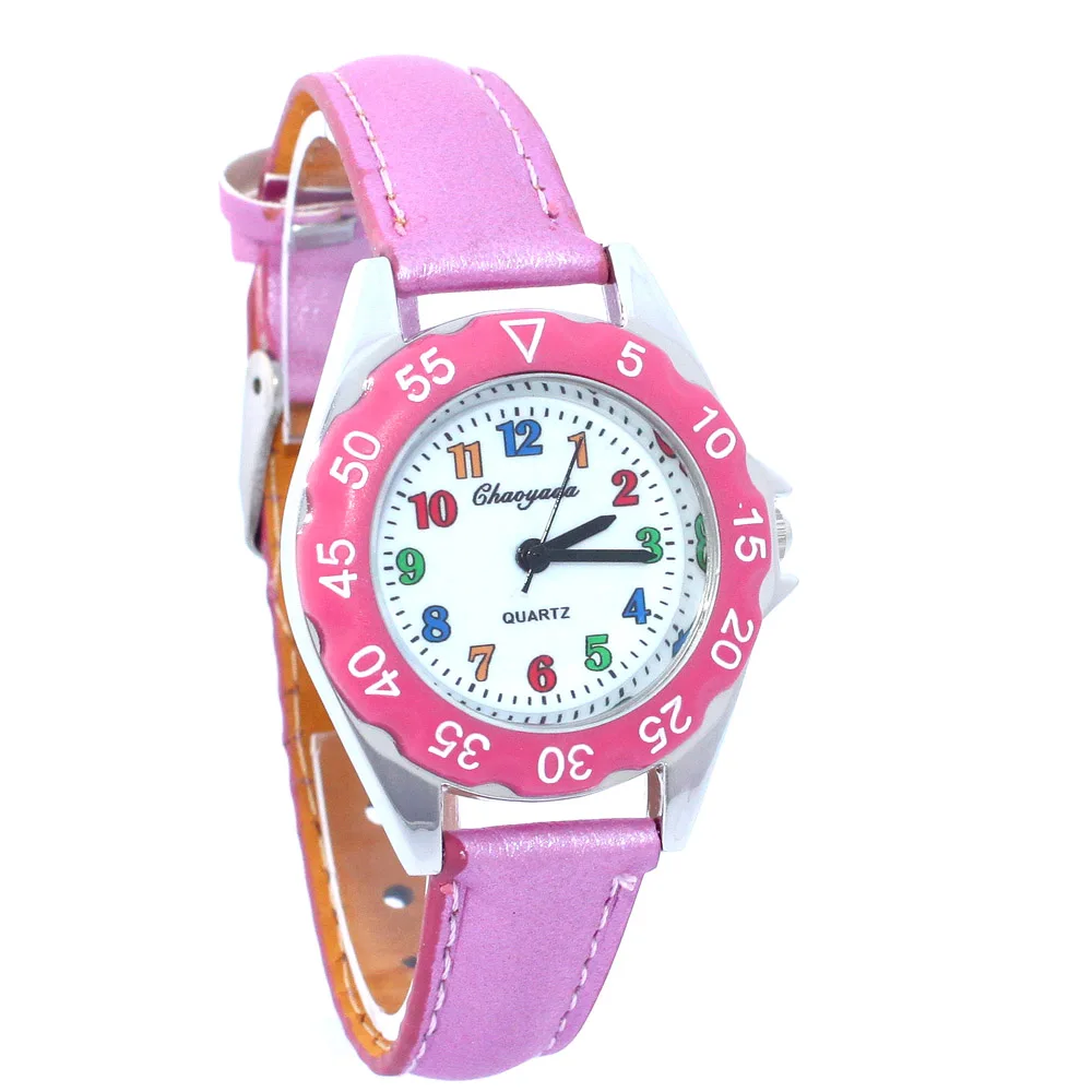 Высокое качество мальчик часы девочка дети подарок кожаный ремешок время обучения часы репетитор студентов наручные U48 Разноцветные часы - Цвет: Pink