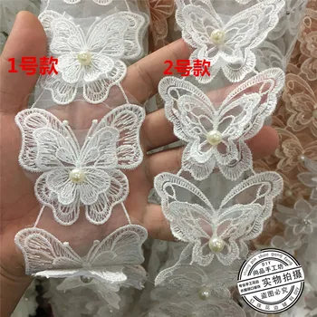 

30pcs Handmade Beaded Sewing Lace Trims Organza Ribbon Lace Applique For Wedding Dress Decor Craft Fabric Lace Butterfly