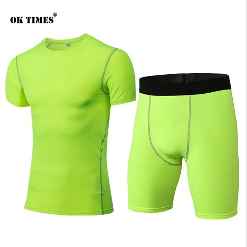 

#0304 Sport Training Men Boys Jogging High Elasticity Gym Fitness Compression Thermal Tights Quick Dry Top + Shorts Sets S~XXL
