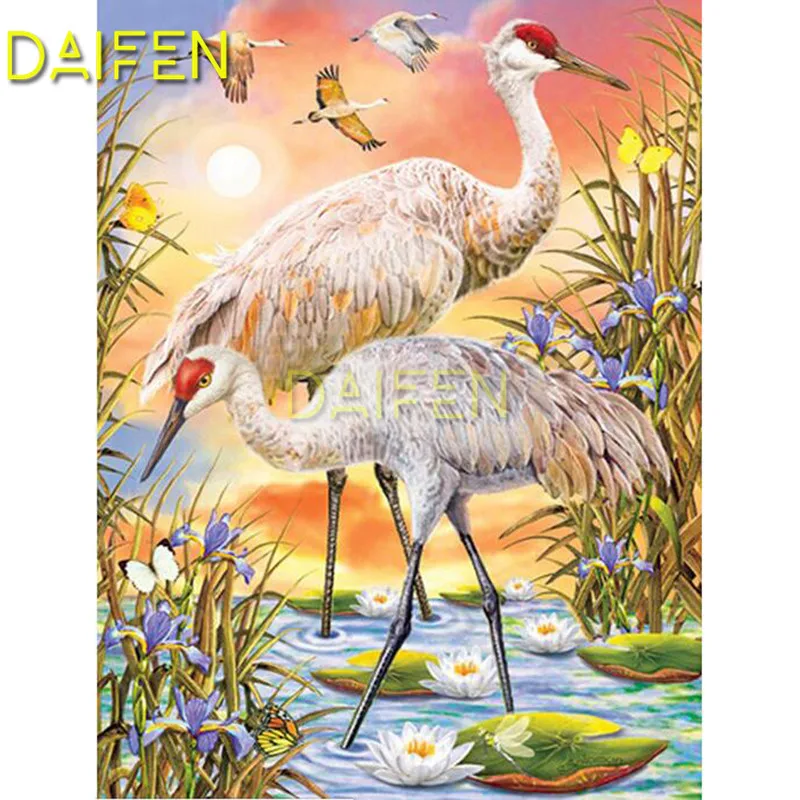 

Full Round Diamond mosaic 5D DIY Diamond painting Full Square Diamond embroidery Cross stitch Crane lotus Wild goose pond