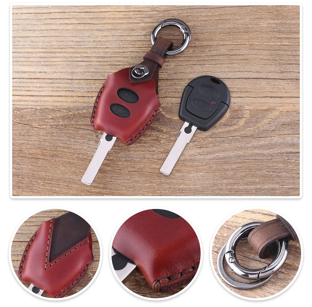 Чехол KEYYOU из натуральной кожи с 2 кнопками для VOLKSWAGEN VW Passat Polo Golf Sharan Bora, чехол для ключей, брелок для ключей автомобиля