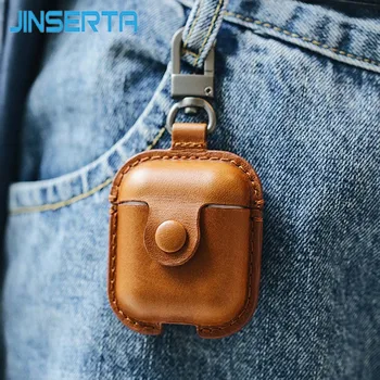 

JINSERTA Genuine Leather Hook Case For AirPods Vintage Matte ForAirpods Luxury Protective Storage Bag Black Brown Drop shipping