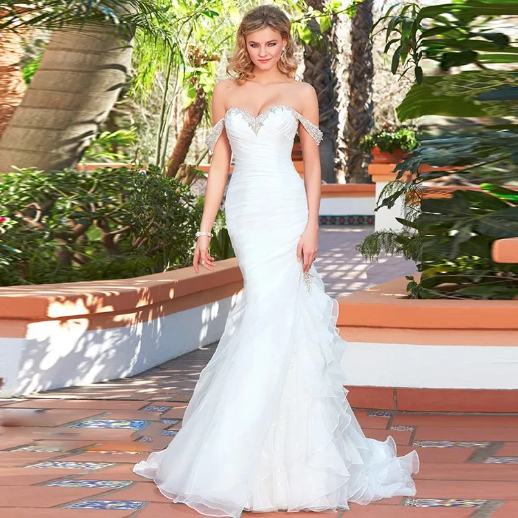 2017 Новый Прибыл Элегантный красивые Бусы Русалка Свадебные Платья vestidos де noiva