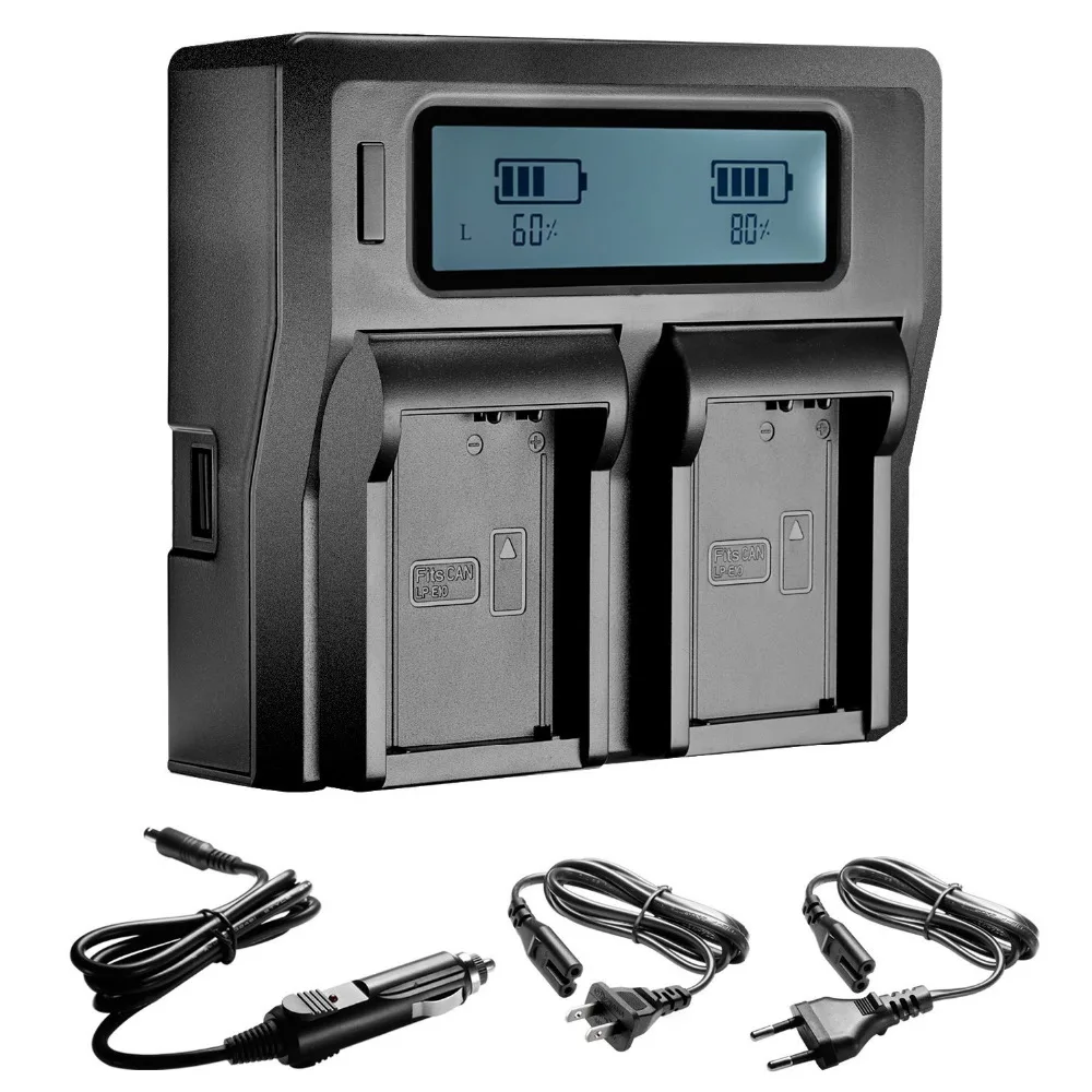 

Neewer Dual LCD Battery Charger for Canon LP-E10 Batteries For Canon EOS 1100D 1200D Rebel T5 T3(US+EU Plug+Car Charger Adapter)