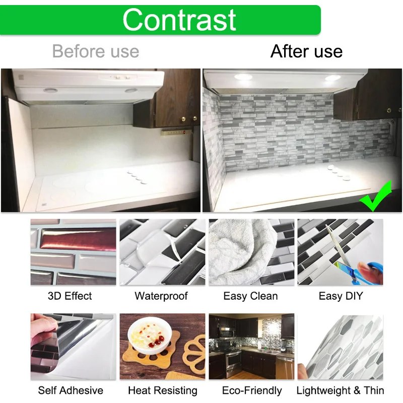 3D Kitchen Wallpaper Marble Mosaic Peel and Self-adhesive Wall Stickers Waterproof for Bathroom Home Wall Decal Sticker Vinyl 3D Kitchen Wallpaper Marble Mosaic Peel and Self-adhesive Wall Stickers Waterproof for Bathroom Home Wall Decal Sticker Vinyl